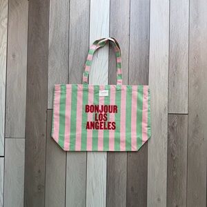 Sezane Bonjour Los Angeles Striped Canvas Tote Bag